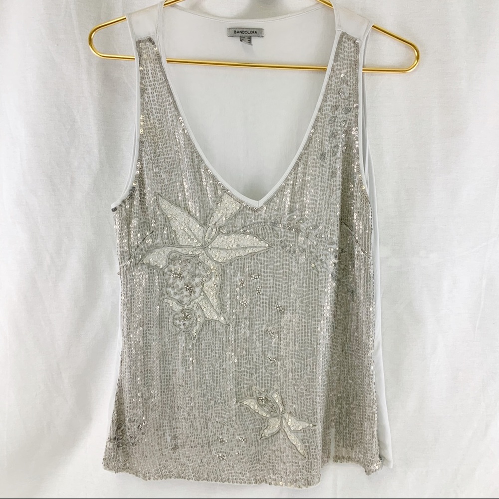 Bandolera Silver Sequined Top